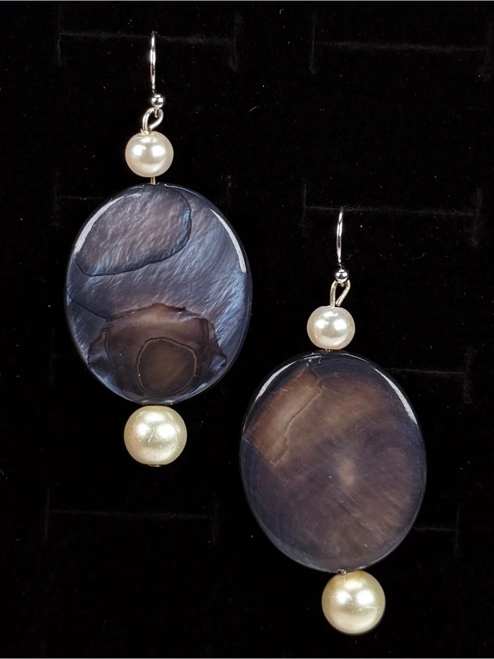 Vintage Custom Silvertone Faux Pearl Stone Pierced Earrings